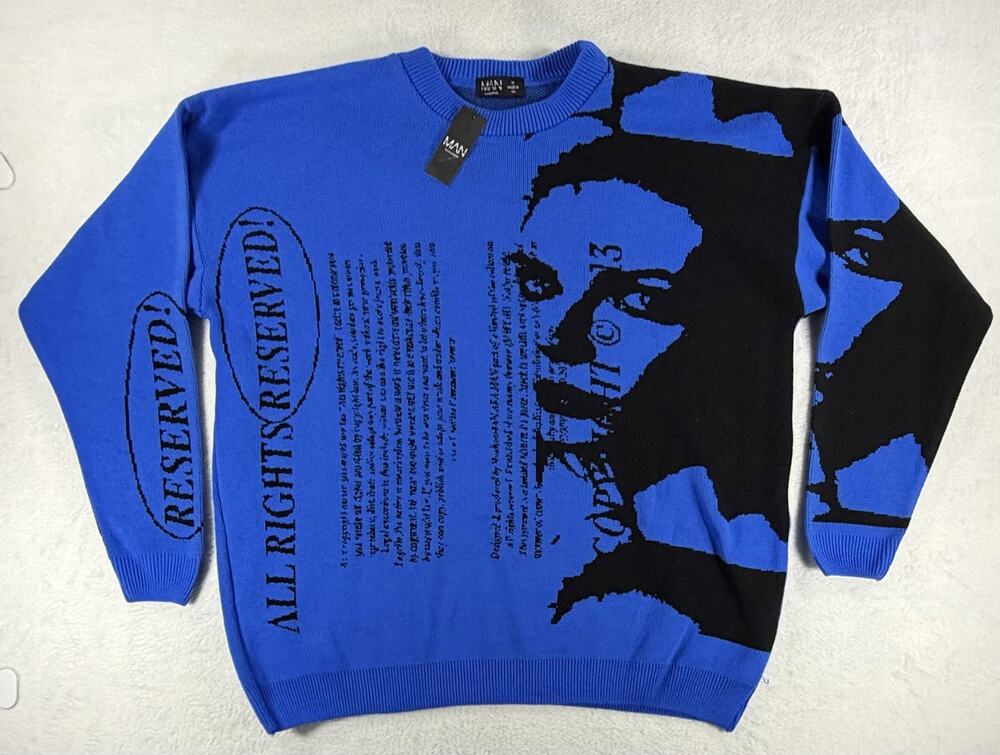 boohooMAN Oversized Portrait Text Knitted Men’s Jumper Sweater NWT Size Medium
